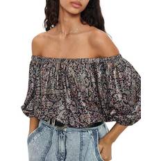 Paisley Blouses BA&SH Gustave Off-The-Shoulder Top - Black