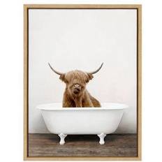 Kate & Laurel Sylvie Highland Cow in Tub by Amy Peterson Framed Art 45.7x61cm