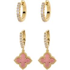 Adornia Huggie Drop Earrings Set - Gold/Pink/Transparent