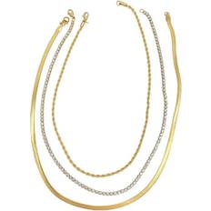 Tennis Necklaces Adornia Herringbone Rope & Tennis Necklace Set - Gold/Transparent