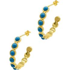 Bezeled Turquoisette Hoop Earrings - Gold/Turquoise