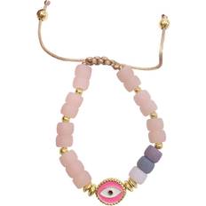 Adornia Evil Eye Beaded Bracelet - Gold/Beige/Pink