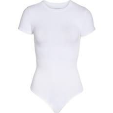 Viscose Bodysuits Yummie Short Sleeve Shaping Thong Bodysuit - White