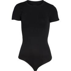 Viscose Bodysuits Yummie Short Sleeve Shaping Thong Bodysuit - Black