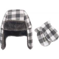 White Accessories Hudson Baby Trapper Hat and Mitten Set - Charcoal/White Plaid (10154882)