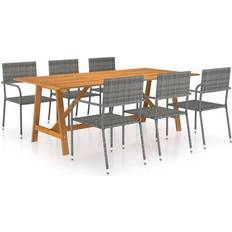 Bois Ensembles repas de patio vidaXL Salle À Manger de Jardin 7 pcs Ensemble repas de patio, 1 Table incluse 6 Chaises