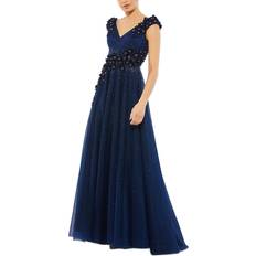 Mac Duggal Floral Applique A-Line Evening Gown - Midnight