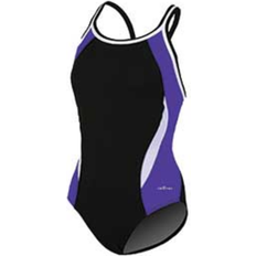 Purple Swimsuits Dolfin Reliance Colorblock DBX Back One Piece Swimsuit - Black/Purple/White