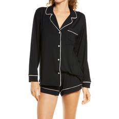 eberjey Gisele Long Sleeve & Shortie Short PJ Set - Black/Sorbet Pink