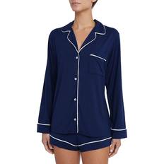 eberjey Gisele Long Sleeve & Shortie Short PJ Set - Navy/Ivory