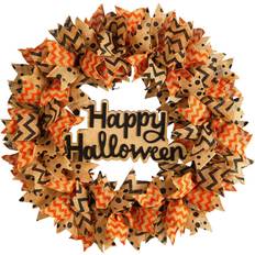 Halloween Garlands Nearly Natural 30 Halloween Burlap Ribbon Wreath