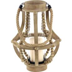 Olivia & May Rustic Wood/Glass Candle Holder with Rope Handle Candle Holder 40.6cm