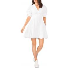 Short Dresses - XXS 1.State Bubble Sleeve V Neck Dress - Ultra White