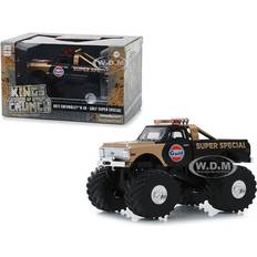 Toys GreenLight 1971 Chevrolet K-10 Monster Truck "Gulf Super Special" Black and Gold with 66-Inch Tires "Kings of Crunch" 1/43 Diecast Model Car