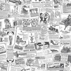 Homestyle Black and White Newspaper Wallpaper