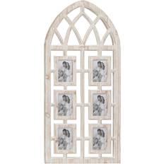 Olivia & May Whitewashed Cathedral Wood Picture Frame Photo Collage 6 Photo Holders Photo Frame 19x19"