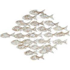 Olivia & May Iron and Textured Albasia Wood Fish Wall Decor 37x26"