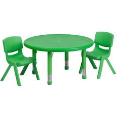 Children's Tables Flash Furniture 33"(Dia. Round Adjustable Plastic Activity Table Set W/2 School Stack Chairs Green