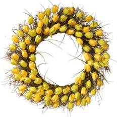 Polyester Easter Decorations National Tree Company Artificial Tulip Wreath Yellow Easter Decoration