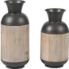 Wood Vases LuxenHome 2-Piece Iron and Wood Set Vase 2