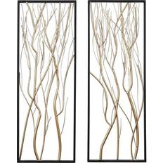 Gold Wall Decorations LuxenHome 2-Piece Metal Gold Branch Wall Decor 13x36" 2