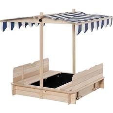 OutSunny Wooden Square Sandpit with Canopy 106x106cm