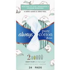 Menstrual Protection Always Pure Cotton with FlexFoam Size 2 Heavy Flow Pads with Wings 24-pack 24-pack