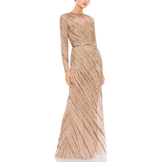Mac mocha Mac Duggal Long Sleeve Beaded Column Gown - Mocha