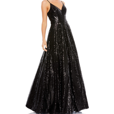 V-Neck Sequined Ball Gown - Black