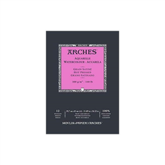 A3 Akvarelpapir Arches Aquarelle Glued Pad A3 12 Sheets White Natural 300g
