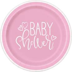 Unique Party Paptallerkener Baby Shower Lyserød 8-pak