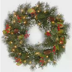 Interior Details National Tree Company 24-in. Pre-Lit Wintry Pinecone, Berry & Snowflacke Pine Artificial Wreath Decoration 24"