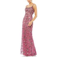 Mac Duggal Floral Beaded Column Gown - Raspberry