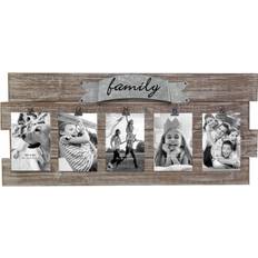 26.4" x 11.6" Rustic Wooden Collage with Clips Worn White/Brown