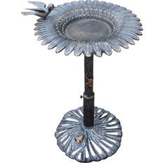 Aluminium Christmas Decorations Antique Pewter 34" Metal Sunflower BirdBath Decoration 77cm
