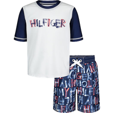 Tommy Hilfiger Boys UV Clothes Children's Clothing Tommy Hilfiger Rashguard Top and Short Swim Set - White/Navy