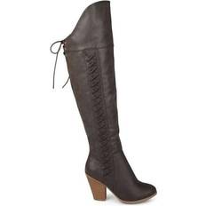 Gray - Women High Boots Journee Collection Spritz Faux Leather Wide Calf - Grey