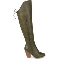 High Boots Journee Collection Spritz Faux Leather Wide Calf - Olive