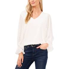 Vince Camuto Clip Dot Smocked Cuff Top - New Ivory