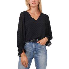 Vince Camuto Clip Dot Smocked Cuff Top - Rich Black