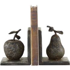 Olivia & May 5" x 4.5" Set of 2 Metal Pear and Apple Sculpture Fruit Bookends Gray Decoration 13cm