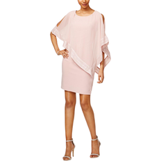 SL Fashions Metallic-Trim Capelet Sheath Dress - Faded Rose