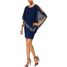 SL Fashions Metallic-Trim Capelet Sheath Dress - Navy/Silver