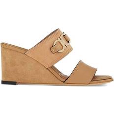 Brown - Suede Heeled Sandals Ferragamo Gancini - Cashew