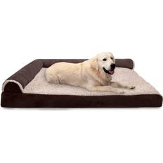 FurHaven Deluxe Chaise Lounge Dog Bed Two-Tone Faux Fur & Suede Memory Foam Jumbo Plus