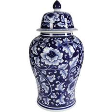 A&B Home Aline Blue and White 10-Inch Ginger Jar with Lid Decoration 18"