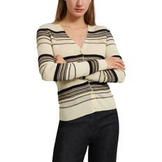 Stripes - Wool Tops Theory Striped Rib Cardigan - Ecru/Willow/Black