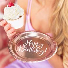 PartyDeco Wegwerpservies Teller Rose Gold Happy Birthday 6x