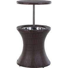 Outdoor Side Tables OutSunny Rattan-Effect Brown Ice Bucket Table Outdoor Side Table