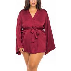 Elastane/Lycra/Spandex Robes OH LÀ LÀ CHÉRI Mirielle Satin Robe Plus Size - Rhubarb